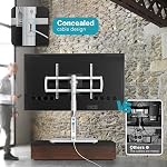 Universel TV Table de table TV Montage avec sortie d'alimentation pour 50-90 pouces OLED LED Moniteurs, 9 Niveaux Réglage de la hauteur, éclairage ambiant sur le fond tient jusqu'à 68kgs, blanc Max Vesa 600x400mm
