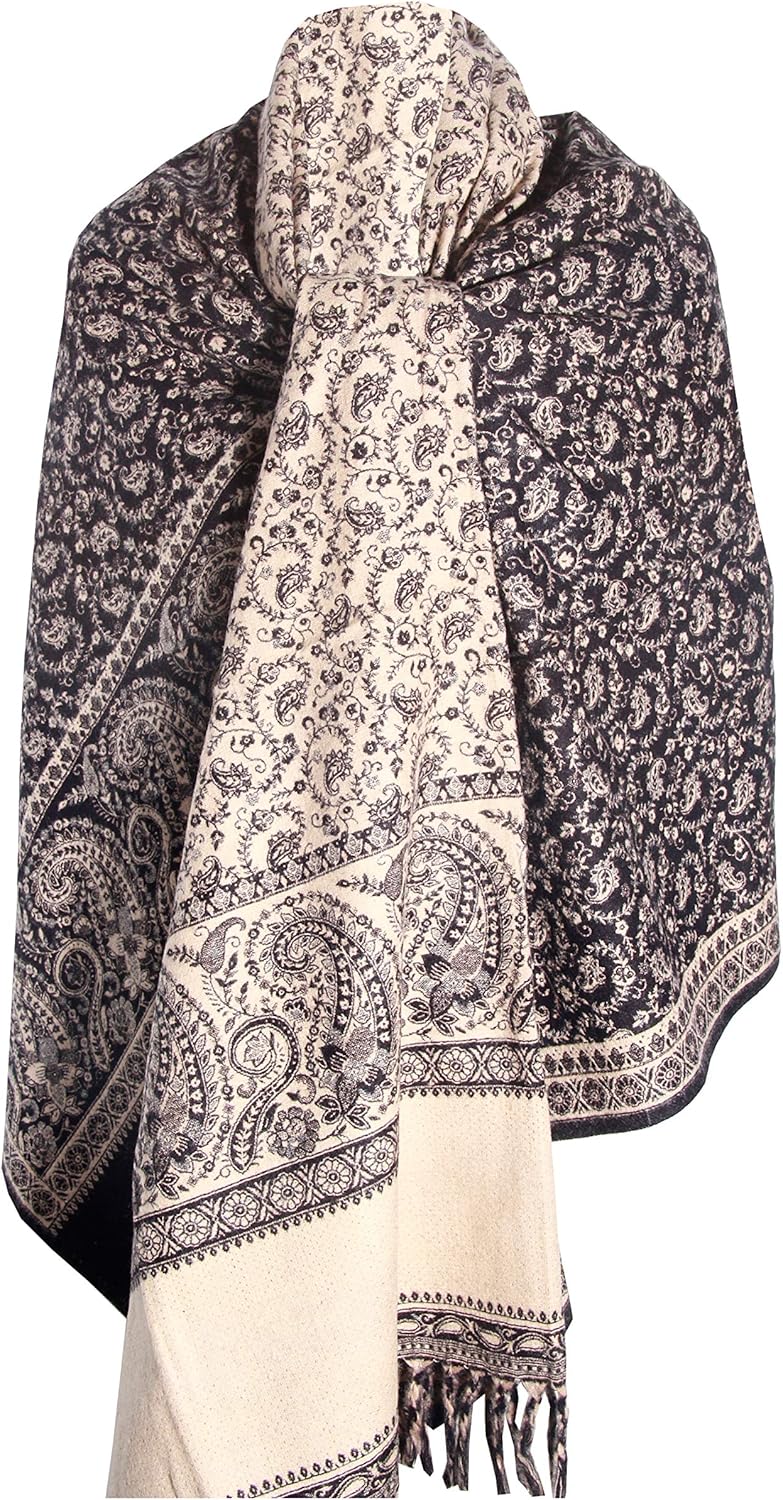 BLACK BEIGE FLORAL BLANKET SCARF LUXURY PREMIUM QUALITY HANDMADE FASHION SCAR MADE OF YAK WOOL Shawl Blanket stole unisex Blue