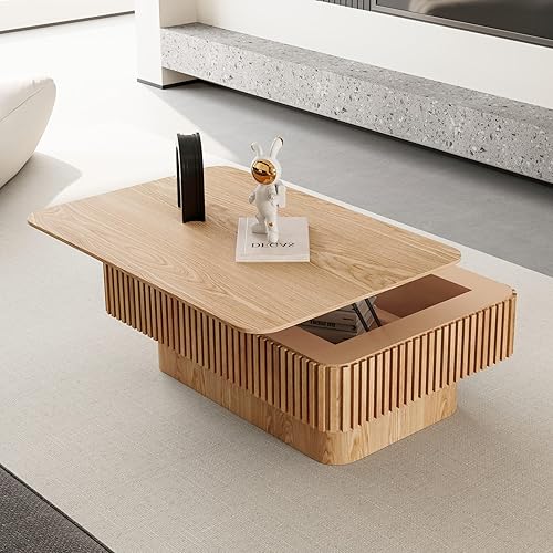 Miniatura 8 de LKTART Mesa de Centro con Tapa Elevable para Sala de Estar, Mesa de Centro Acanalada de Acento con Almacenamiento, Mesa de Té Central Rectangular