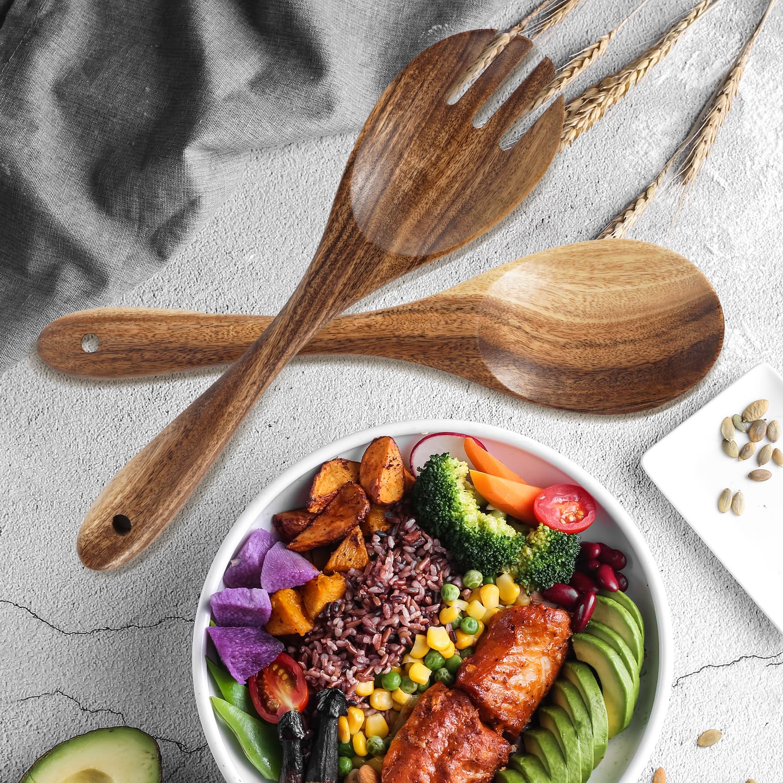 Elegant Salad Servers Set - Wooden Serving Utensils -5