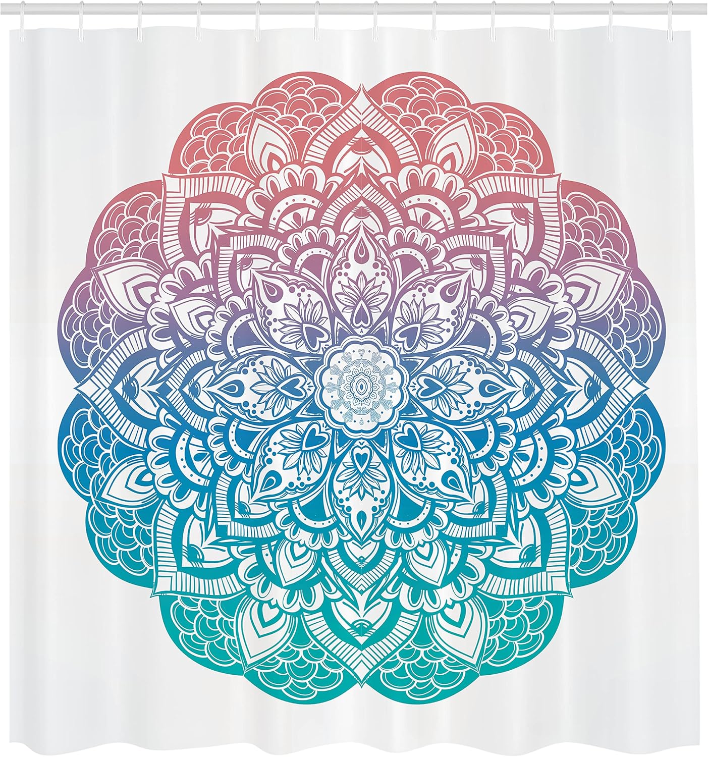 Ambesonne Mandala Shower Curtain, Paisley Floral Gradient Mandala Pattern Yin Yang Cycle of Life Earth Theme, Cloth Fabric Bathroom Decor Set with Hooks, 69" W x 70" L, Blue Pink White
