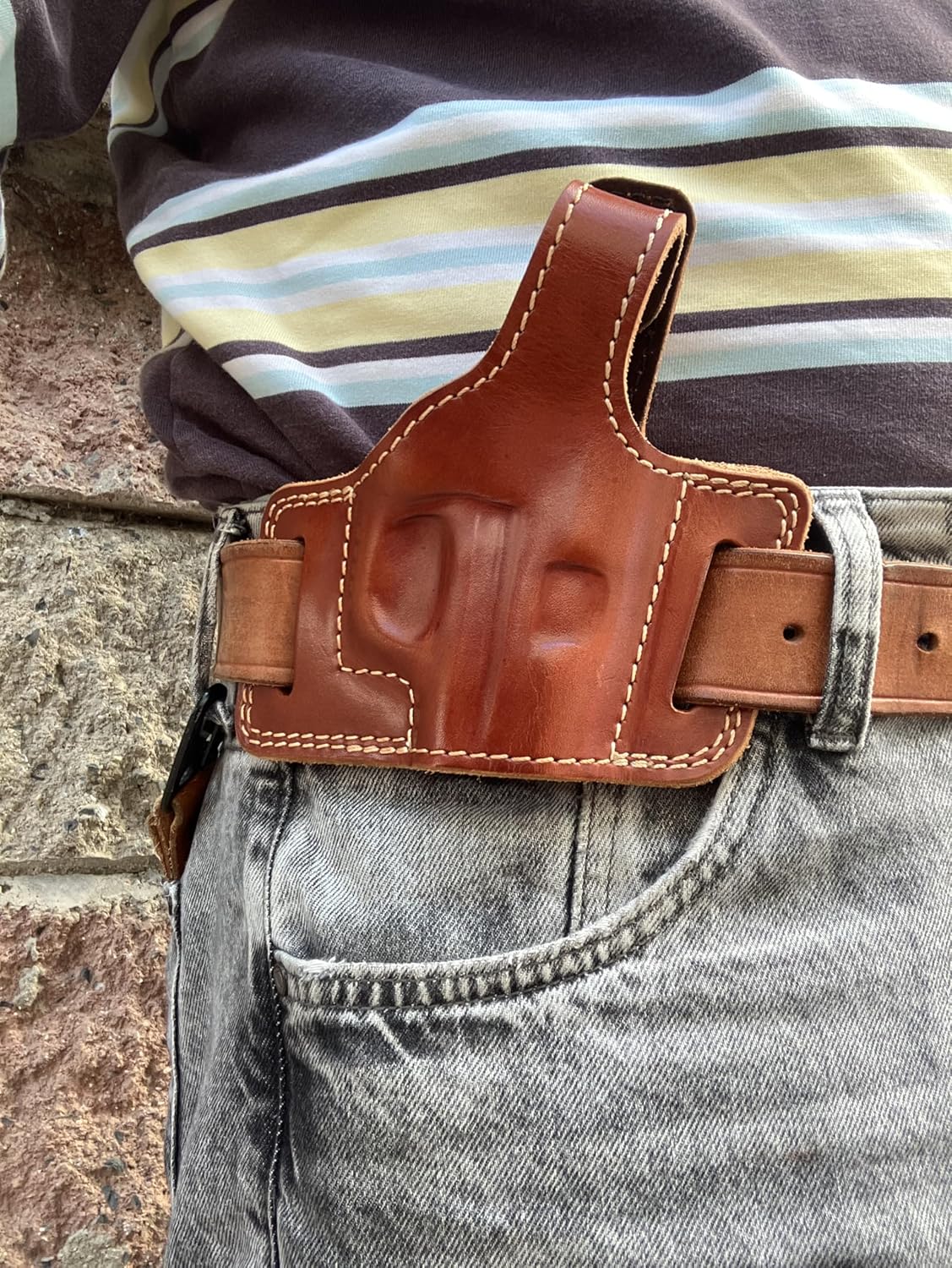 Leather Belt Thumb Break Holster for Beretta Cheetah 84F 85F 85FS 86,87 BB (R.H) Black Tan