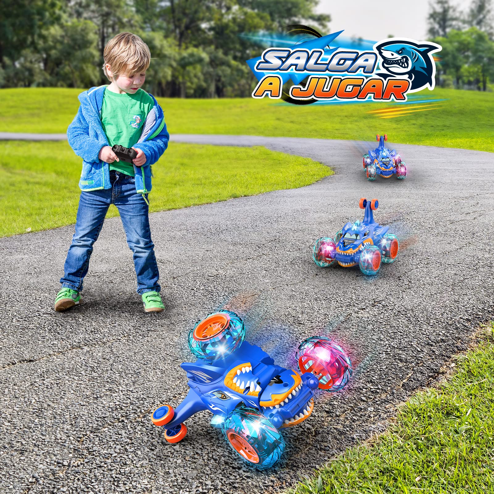 Dislocati Coche Teledirigido, 2.4GHz 4WD LED Coche RC Monster Truck, Juguetes & Regalos para Niños (Azul)
