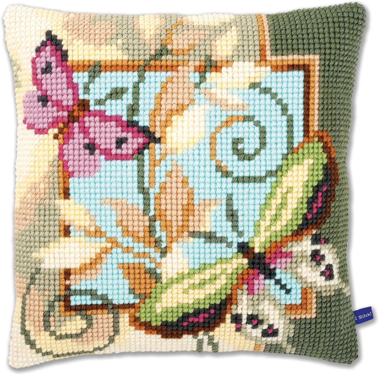 Vervaco Cross Stitch Kit: Cushion: Deco Butterflies, Cotton NA, 40 x 40cm