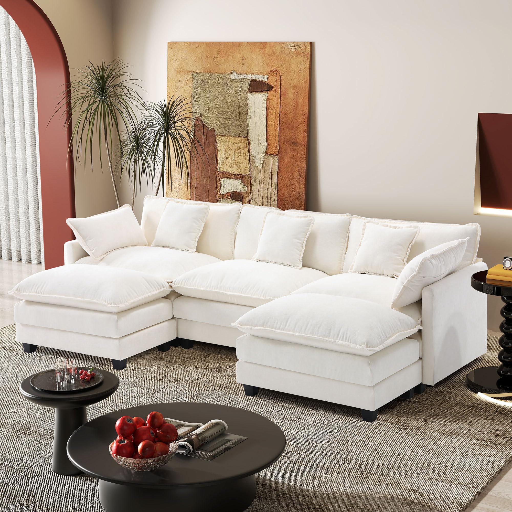 113.4" Modular Sectional Sofa,U Shaped Couch for Living Room,Modern Deep Seat Sofa 3 Seater Chenille Fabric Comfy Cloud Couches with Throw Pillows &