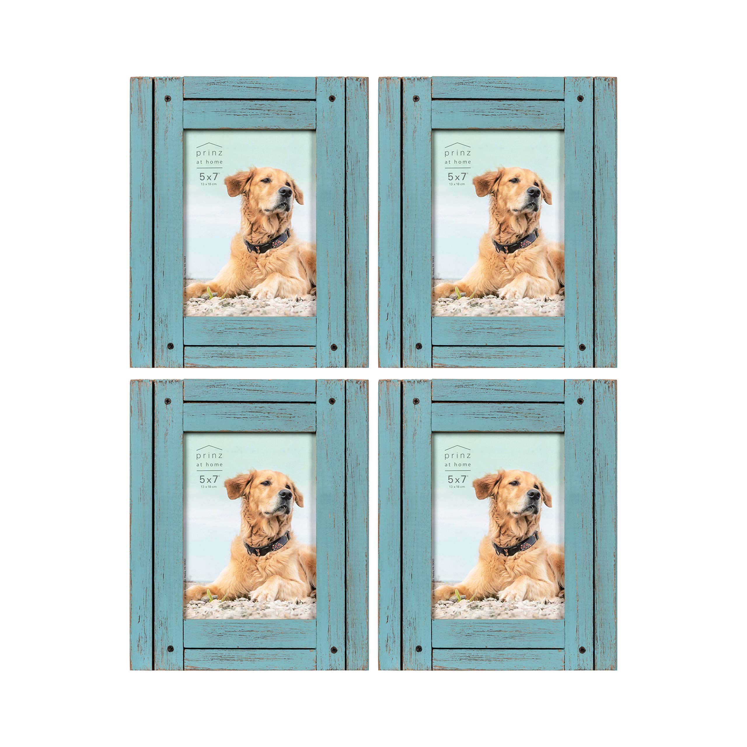 Prinz Homestead 5 7-inch Rustic Wood Tabletop Frame in Coastal Blue Finish, Set of Four, 5' x 7'