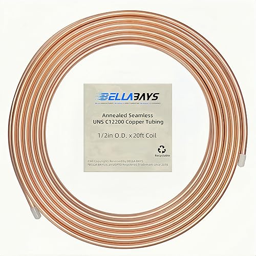 Miniatura 34 de BELLA BAYS Tubo de cobre de 1/2 pulgada de diámetro exterior x 0.445 pulgadas de diámetro interior x 5 pies, 99.9% C12200 ASTM B280 Refrigeración