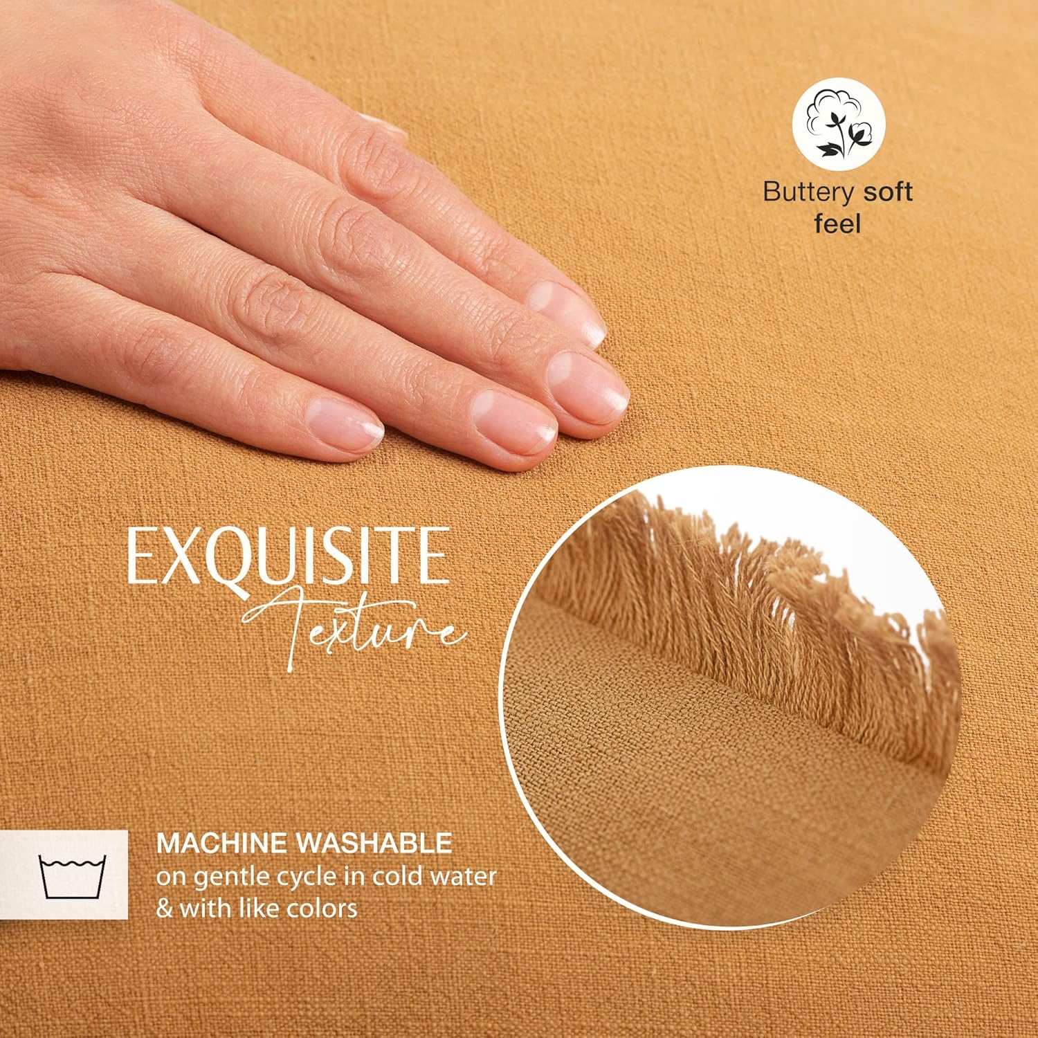 INSPIRED IVORY Linen Pillow Cover 18x18 Inch - Rustic Decorative Mustard Yellow Throw Pillow Cover with Fringe - Farmhouse Accent Pillow Cushion Cover for Sofa, Couch, Bed Decor, Single Sham, 45x45cm Mustard Color 18" x 18"