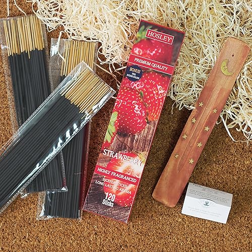 Miniatura 5 de Hosley Paquete de 120 varillas de incienso con fragancia de fresa, aromaterapia afrutada para relajación, combustión limpia, ingredientes naturales,