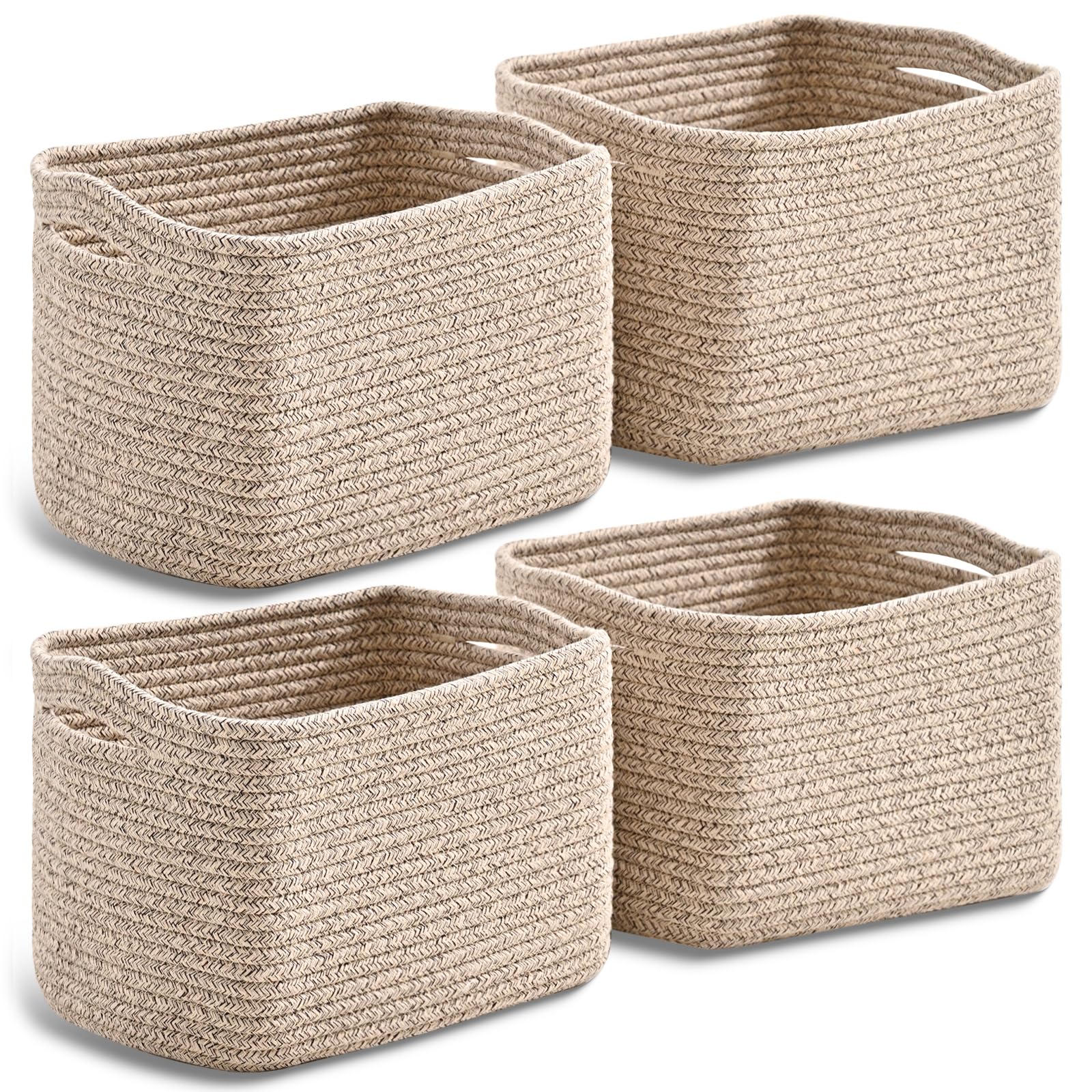 Dcerzxzci Small Storage Baskets for Organizing, Woven Storage Baskets for Shelves, Cotton Rope Basket for Storage, Cute Rectangular Book Toy Basket, 12.7"×9.1"×7.9", 4 Packs, Brown