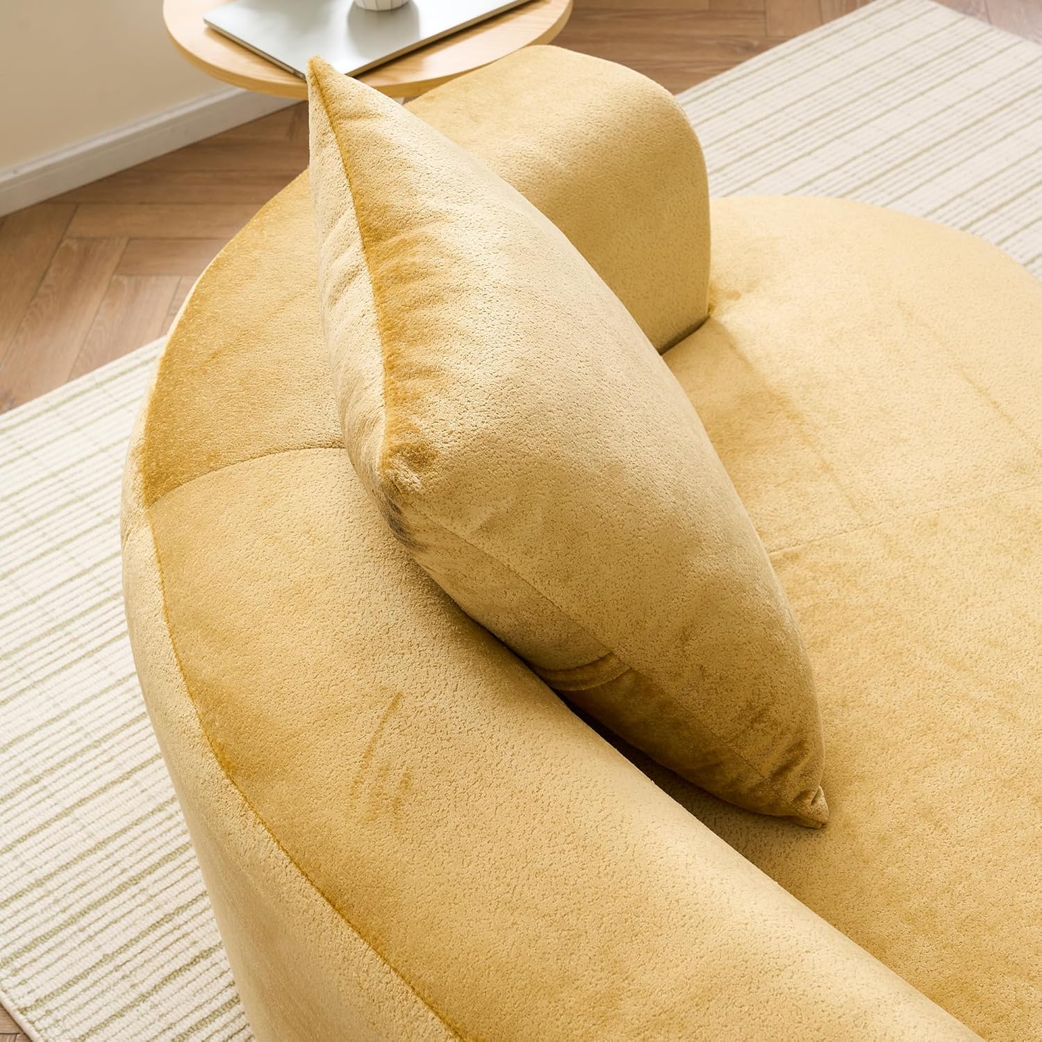 Moon-Shaped Modern Sleeper Sofa | No-Assembly Compression Packaging | Plush Chenille Fabric & High-Resilience Foam | Space-Saving Modular Design | Versatile for All Rooms (Yellow)