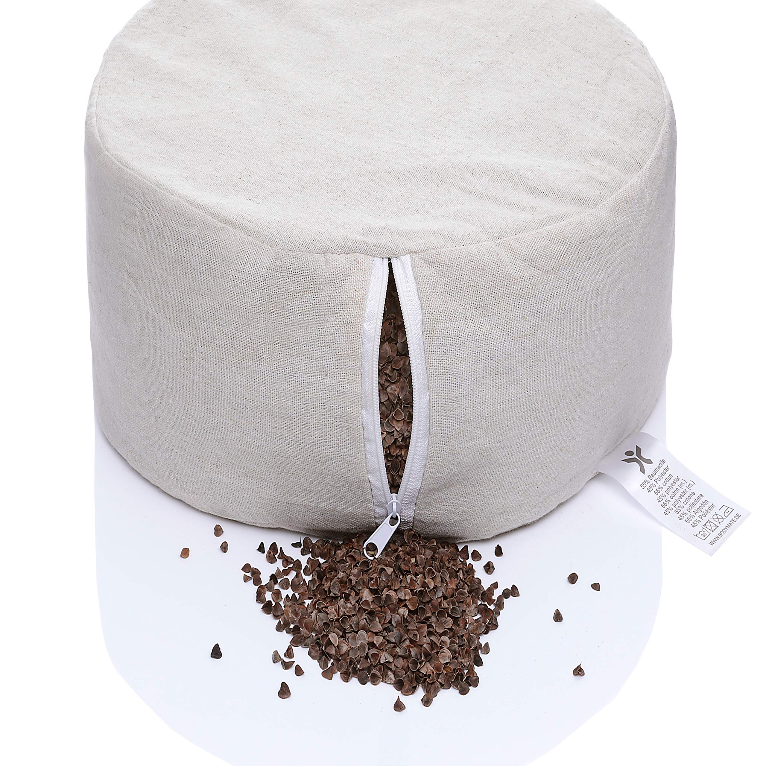 BODYMATE Cuscino da Yoga rotondo Extra Alto 20cm Diametro 31cm con Imbottitura di Grano Saraceno e Spelta – Rivestimento Lavabile in Lavatrice 100% Cotone extra Spesso – Cuscino da Meditazione – Zafu