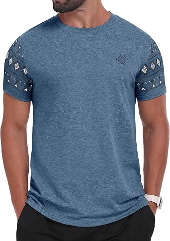 Mens T-Shirts Casual Summer Western Aztec Print Short Sleeve Tops Basic Comfortable Tees Shirts
