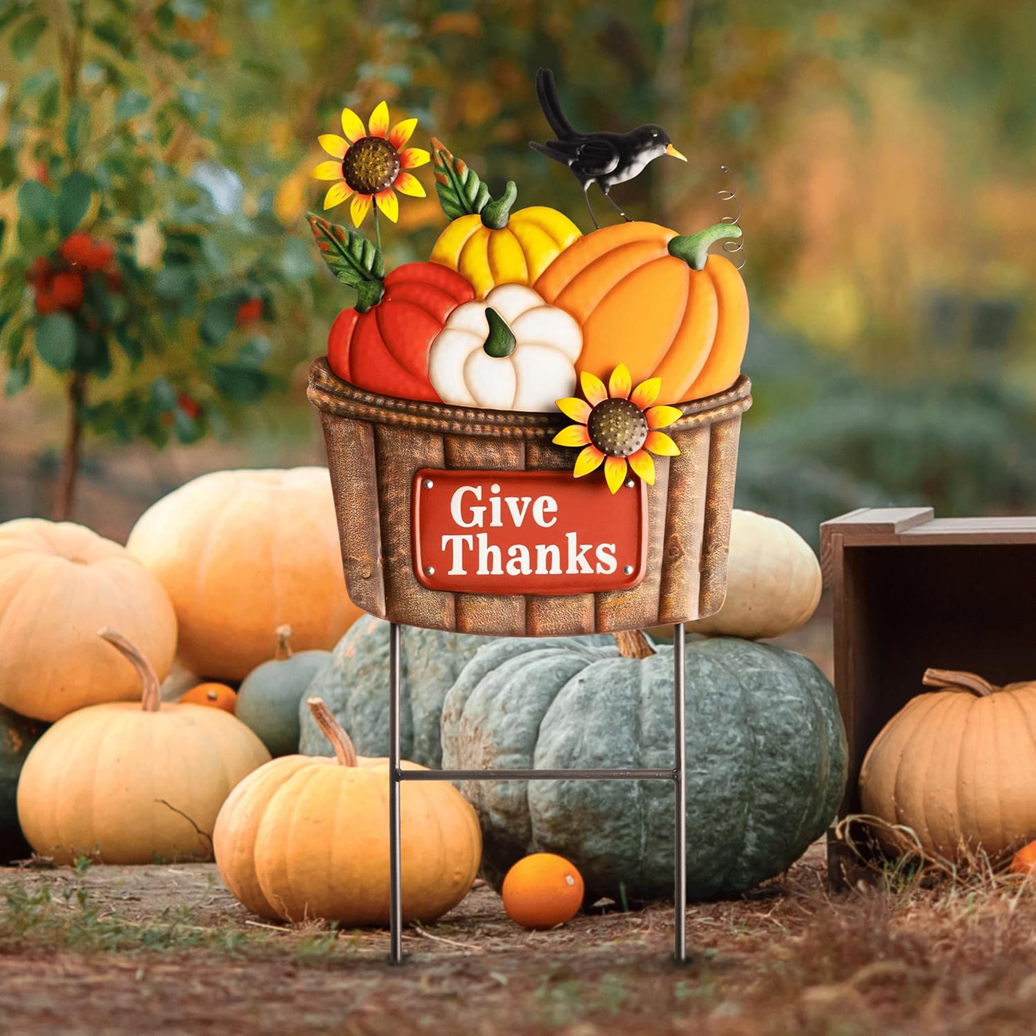 TERESA'S COLLECTIONS Fall Gnome Pumpkin Decorations for Outdoor Home, Metal Welcome Signs Stakes for Fall Decor, Orange Thanksgiving Decor for Autumn Yard, Valentines Garden Patio Gift for Mom