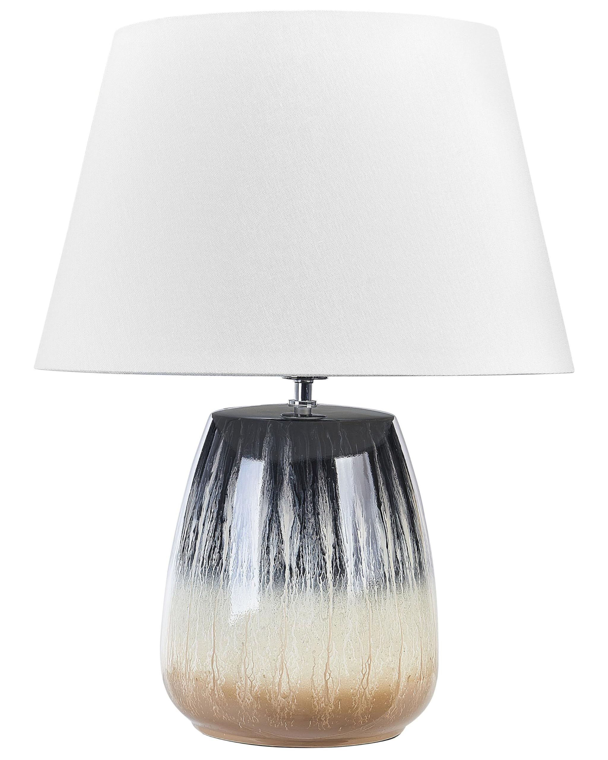 Lampada da tavolo in ceramica grigia e beige con paralume bianco 63 cm