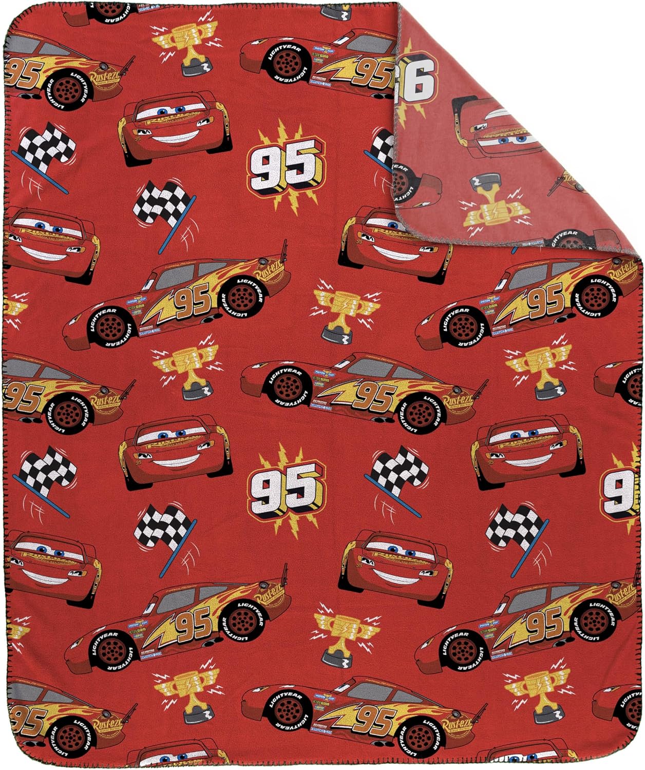 Jay Franco Kids Plush Throw Blanket – Soft & Cozy Fleece Throw for Bedroom & Couch Décor, Official Licensed Product, Red - Cars, 40x50 - Travel Blanket
