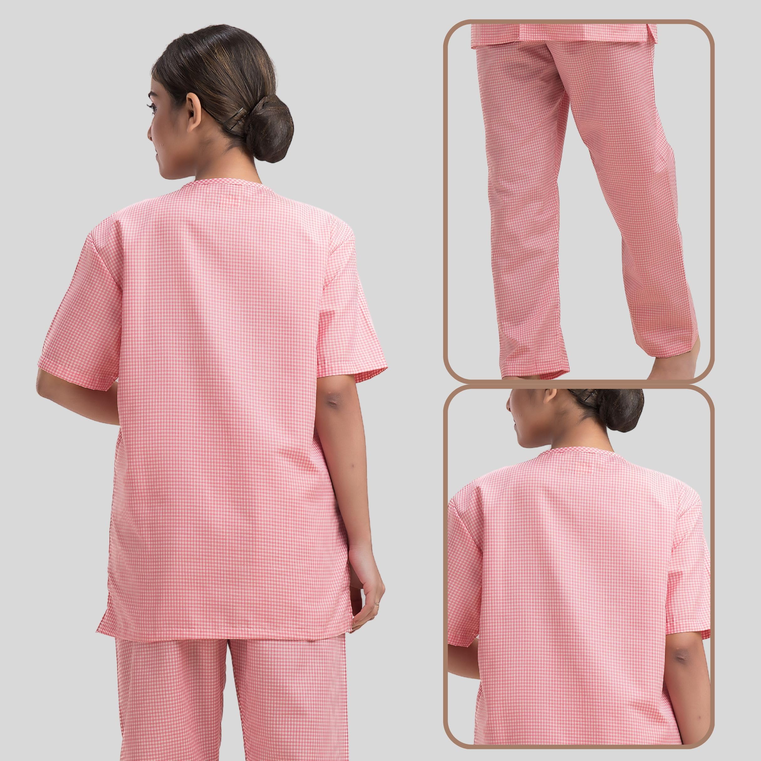 HOSPRIQS Unisex Reusable Poly Cotton Patient Dress Shirt & Pant | Checks, Ideal For Patients | (Pink, XX-Large) - Image 3 thumbnail
