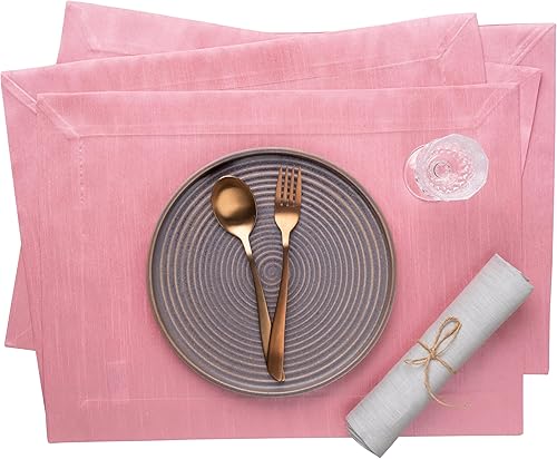 Miniatura 1 de D'Moksha Homes Juego de manteles individuales beige marfil de 4-14 x 19 pulgadas, manteles individuales de tela reciclada con aspecto de seda,