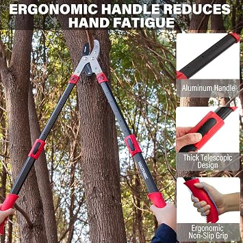 HAUTMEC 70-95cm Telescopic Anvil Loppers, Loppers for Gardening Heavy Duty with Compound Action System, 5cm Cut Capacity, Extendable Thick Branch Cutters for Pruning HT0149-UK