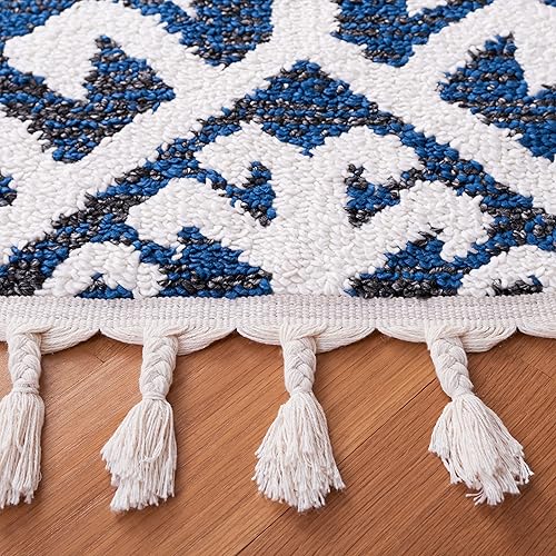 Miniatura 4 de Safavieh Tapete grueso marroquí con borlas, redondo, 6 pies 7 pulgadas, diseño enrejado, no desprende pelusa y de fácil cuidado, 2 pulgadas de