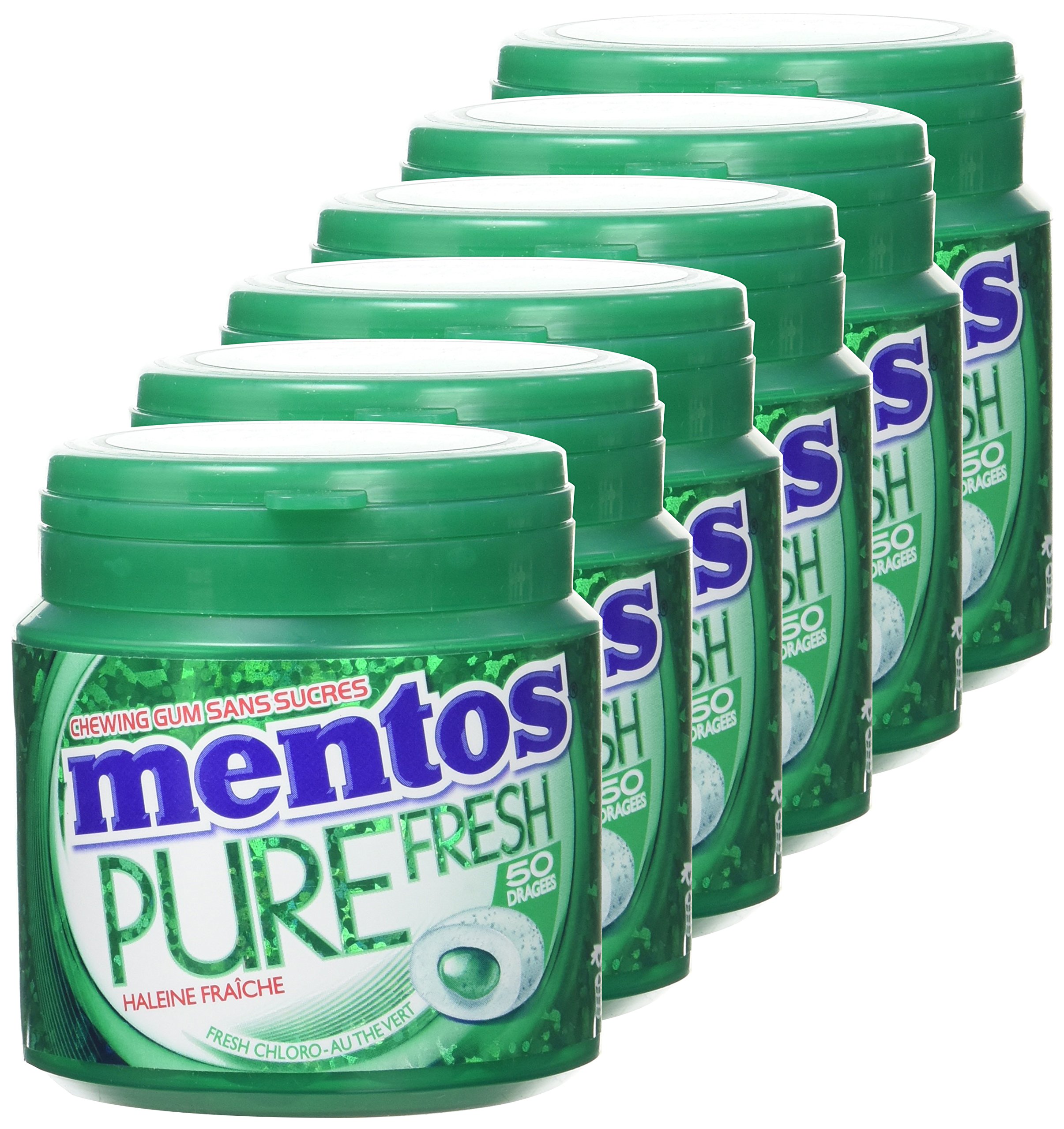 Mentos Pure Fresh Chewing Gum sans Sucres 50 Dragées 100 g - Lot de 6