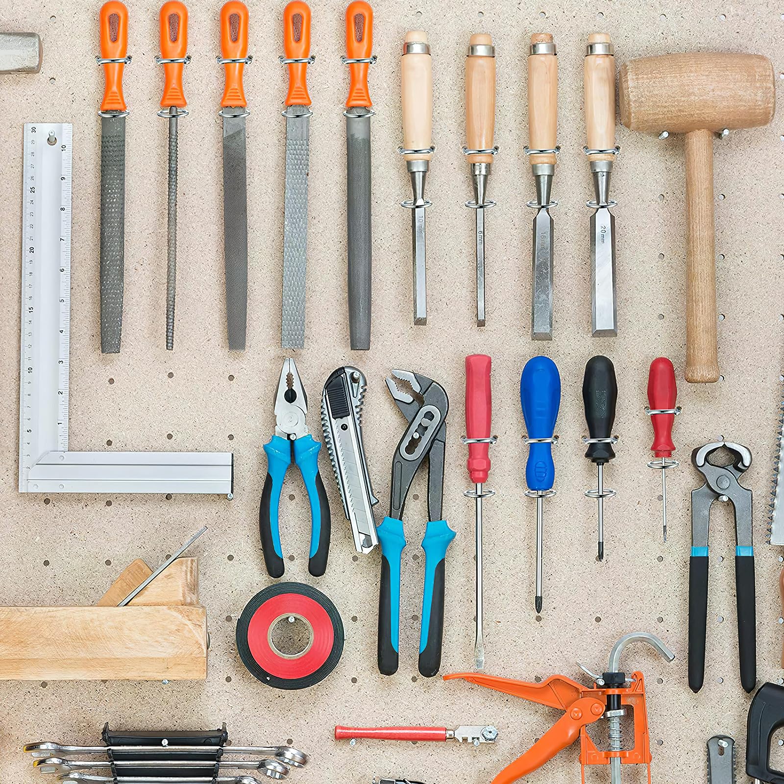 Organizzatori per Cacciaviti Pannello in Ferro 10 Pezzi, Ganci per Utensili a Doppio Anello per Pannelli Forati, Supporto Portautensili Multiuso per Casa, Garage e Officina