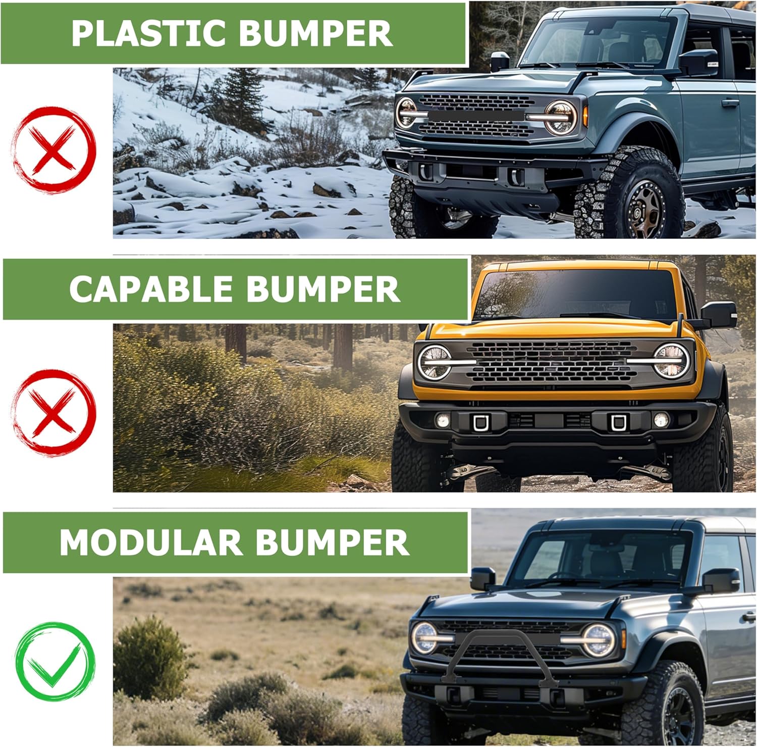 KUAFU Front Bull Bar Compatible with 2021-2024 Ford Bronco M2DZ17D957AB Bumper Grill Grille Guard Protector Brush Push Bar Rock Off-Road Steel Black