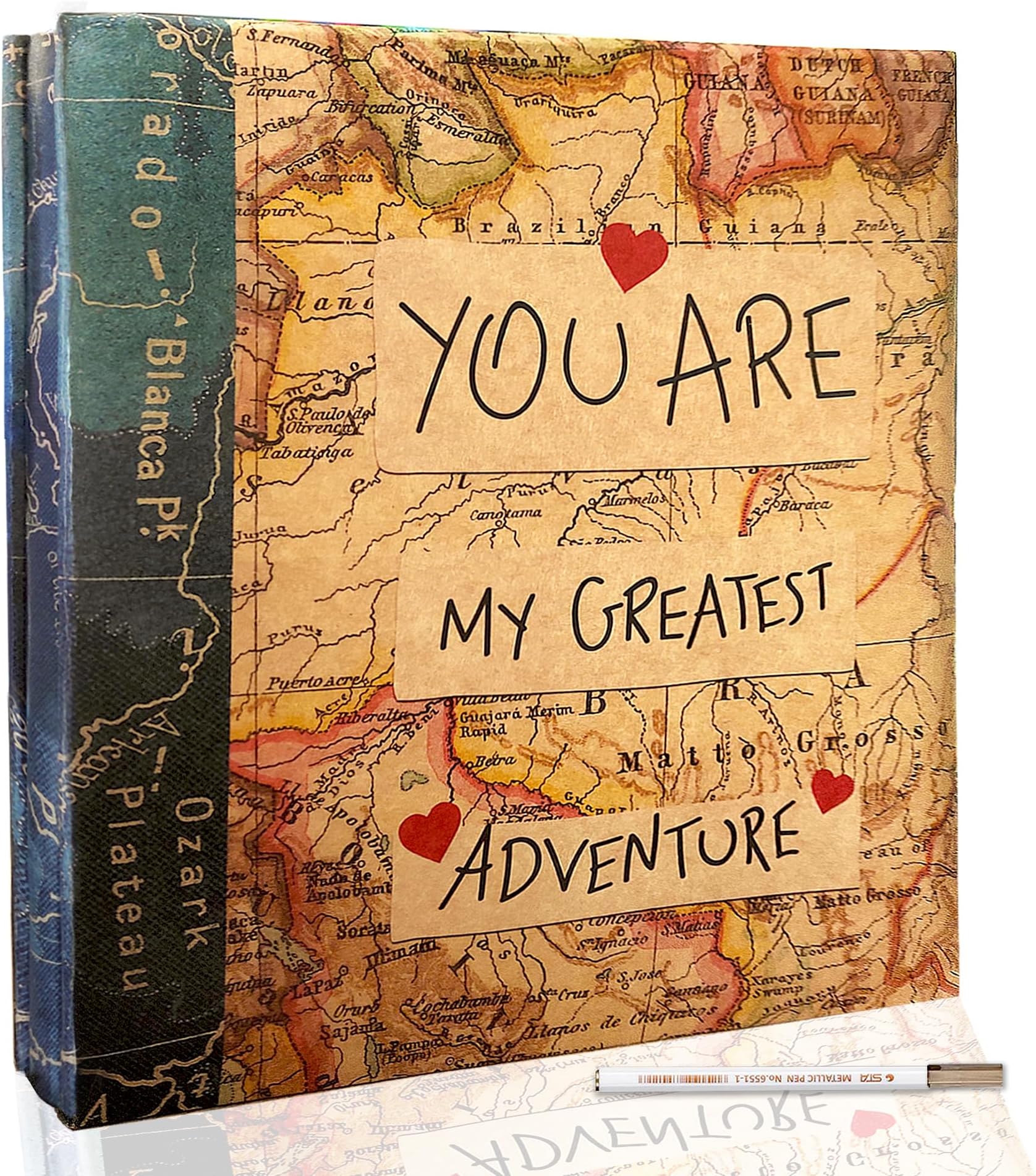Holoary Self Adhesive Page Photo Album with Metallic Pen Magnetic Self-Stick Scrapbook for 3x5 4x6 5x7 6x8 8x10 Hand Made DIY 40 pages Albums, Printed Kraft Paper Cover Old Map Adventure Memory Book