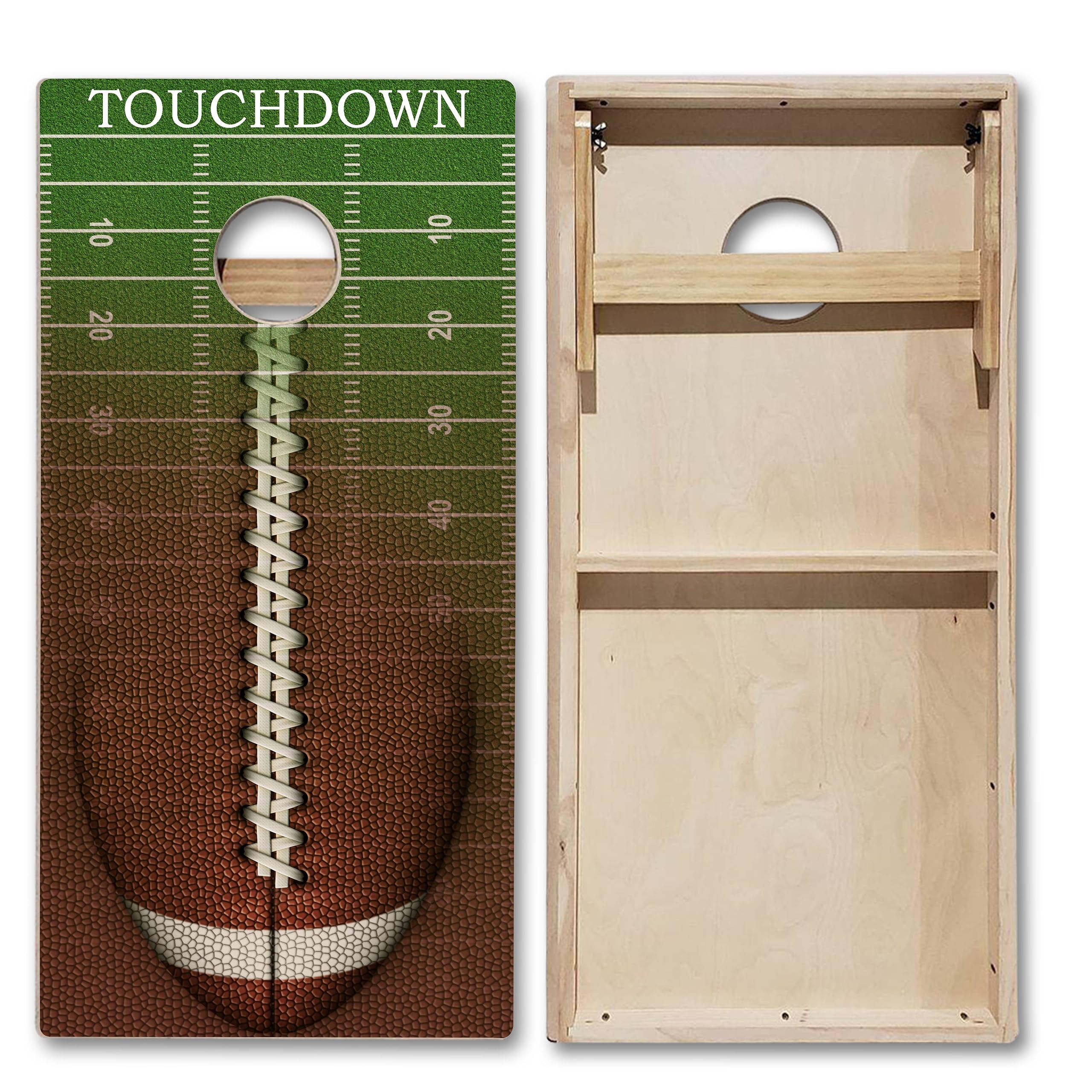 Tailgating Pros Cornhole Boards-4'x2' Cornhole Game w/Carrying Case & Set of 8 Corn Hole Bean Bags w/Tote (4'x2' Football Tournament LEDs)