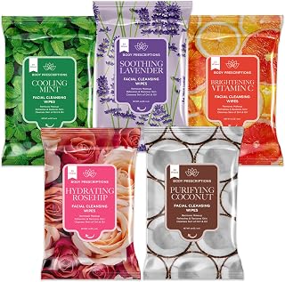 Body Prescriptions Makeup Remover Wipes Bulk Pack - Gentle Mint Rosehip Vitamin C Lavender Coconut Cleansing for Face & Body