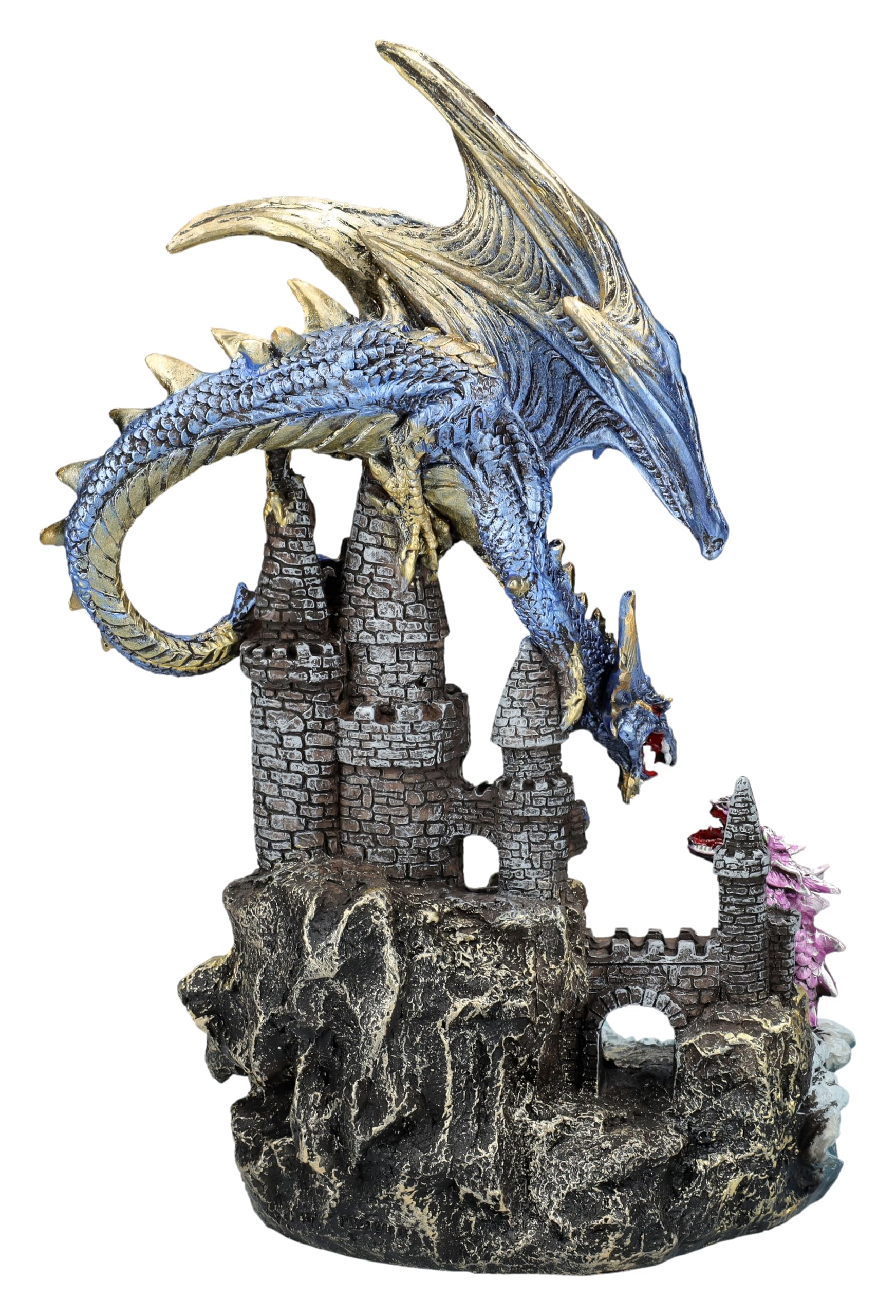 Figuren Shop GmbH Drachenfigur Wächterdrache gegen Seeschlange – Epische Fantasy Skulptur, 27 cm Höhe