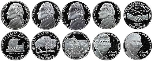 2000-2007 S Jefferson Nickel Gem Proof Run 10 Coins US Mint Decade Lot Complete 2000's Set