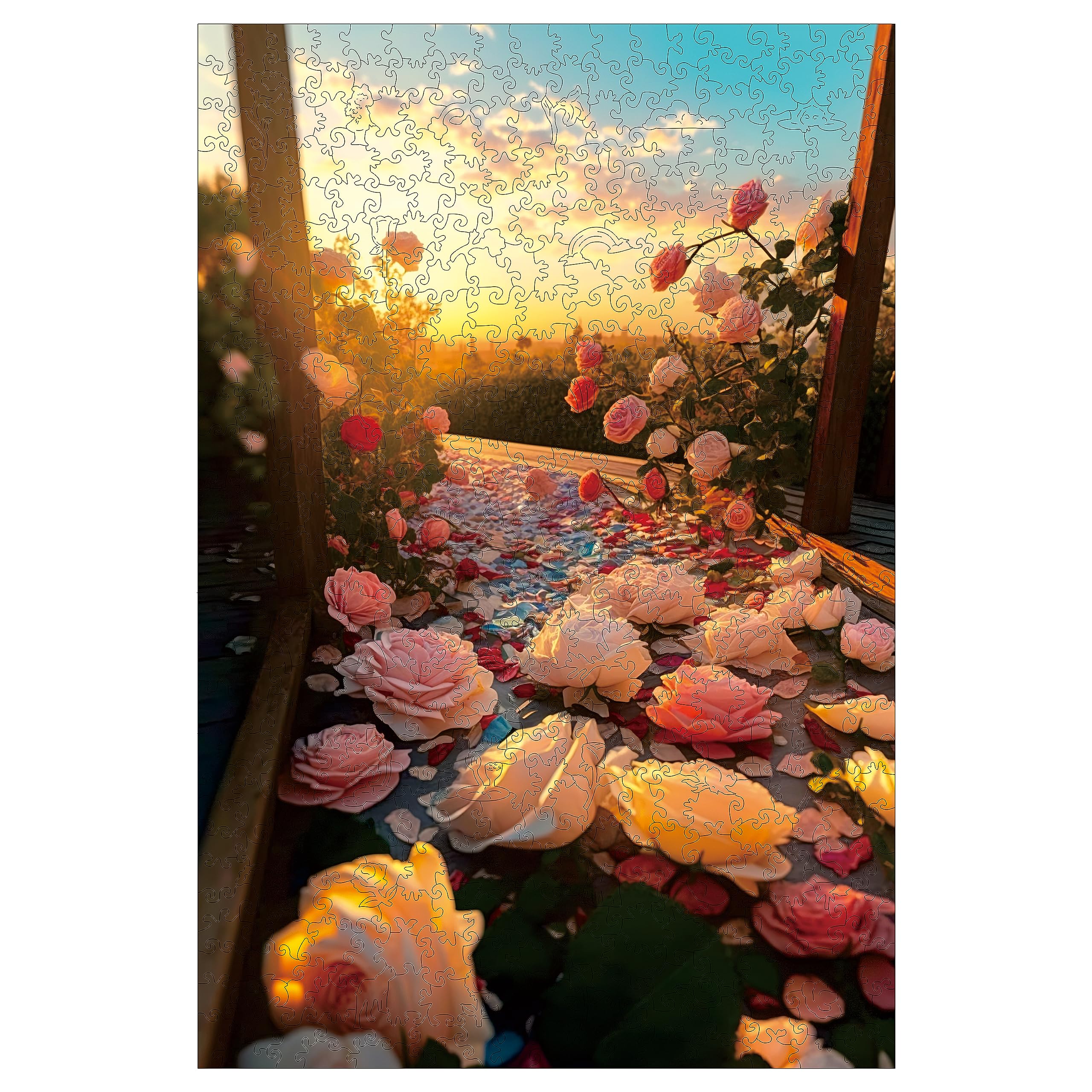 Mys Aurora Unique Wooden Jigsaw Puzzles - Flower River, 200 Pcs Medium Size 8.7'' x 12.6'', Luxurious Shaped Wood Puzzle, Beautiful Package, Best Gift for Adults