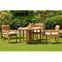 4 Pc Grade-A Teak Wood Dining Set - 48" Round Butterfly Folding Table and 3 Giva Captain/Arm Chairs #WHDSGV20