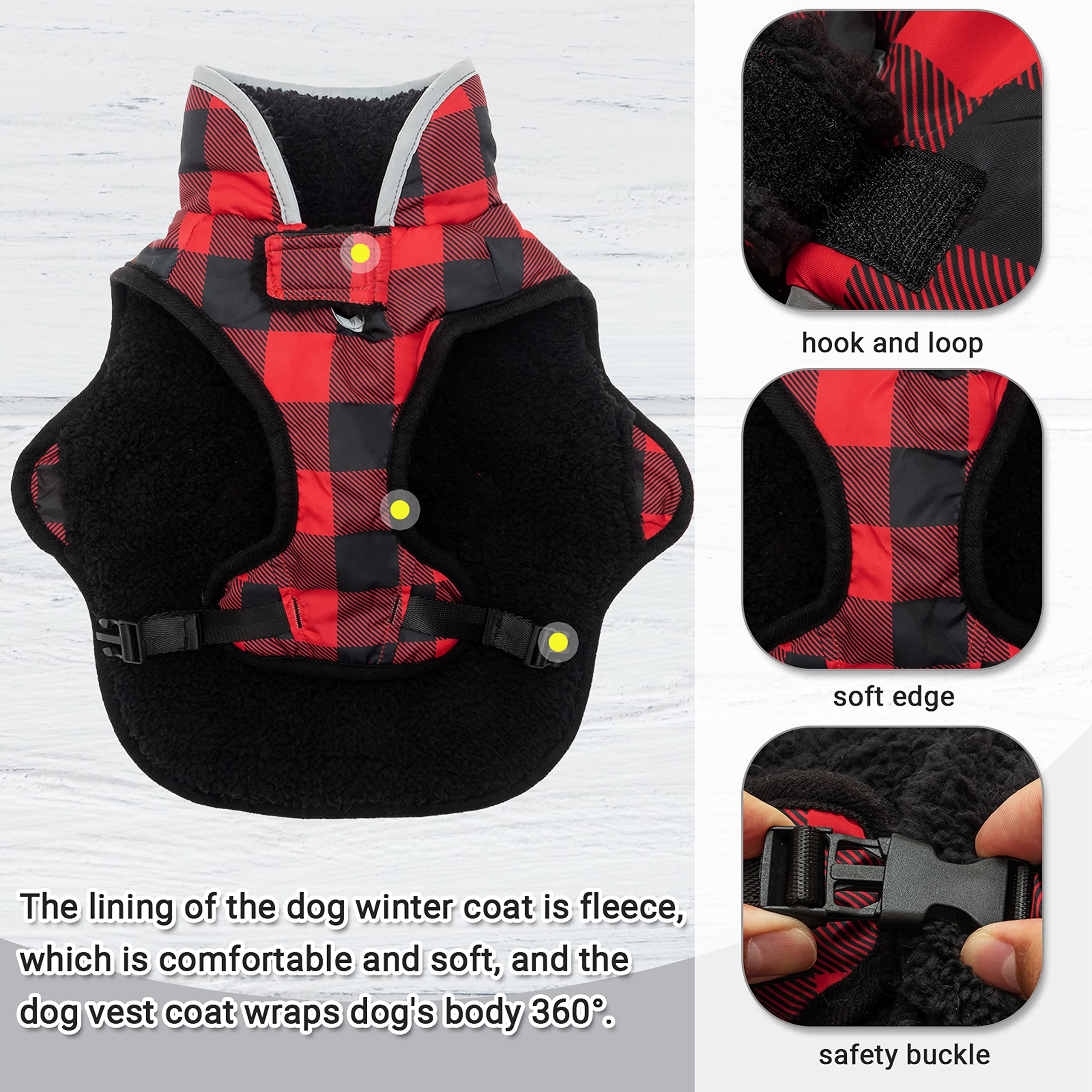 Abrigo de invierno para perro, ropa de forro polar cálido para lluvia, nieve, viento, clima frío, reflectante, ajustable, acogedor, impermeable, resistente al viento, con agujero para correa para