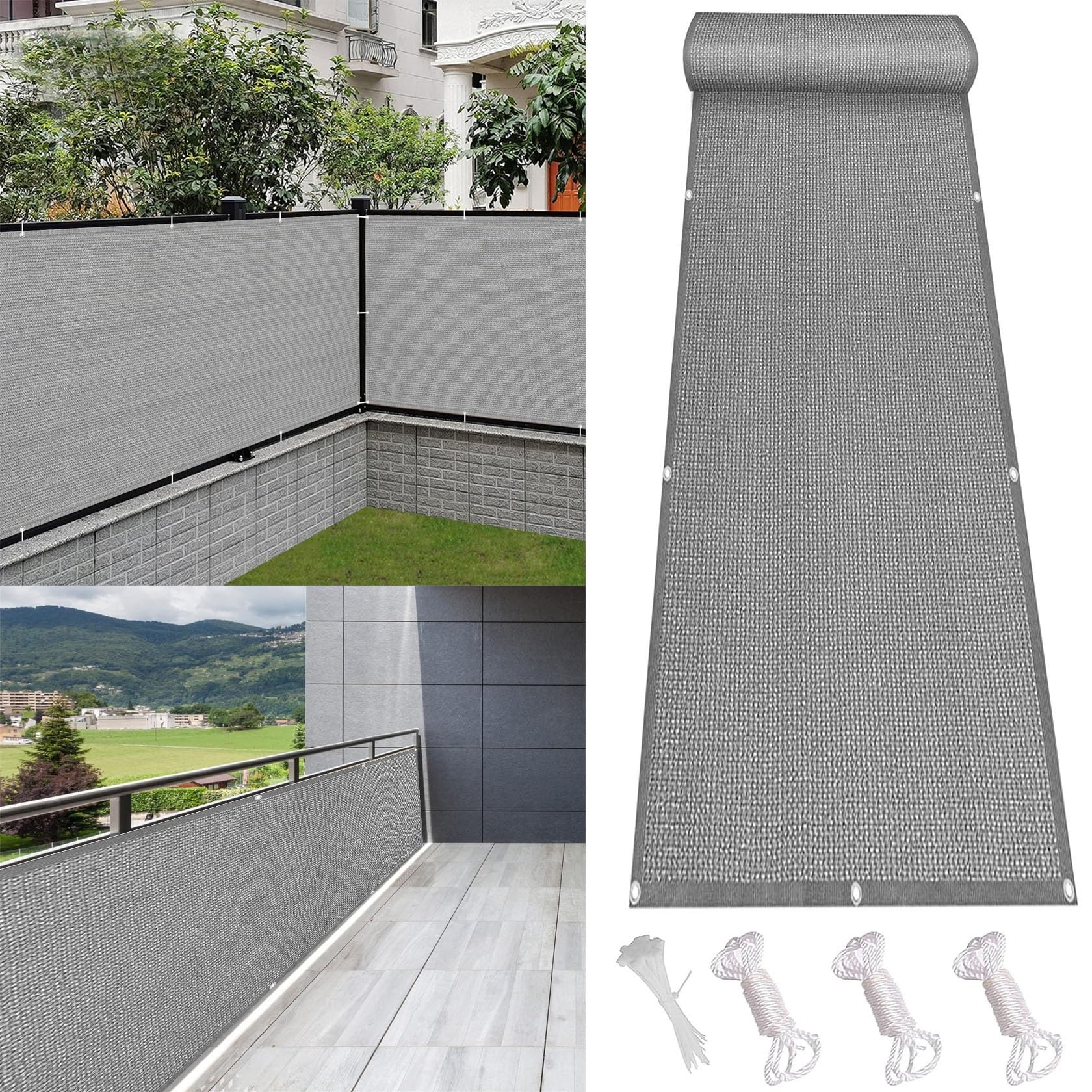 Patio Privacy Screen for Balcony 110 x 260 cm(43 x 102inch) Uv-Resistant Tear-Resistant Outdoor Fence Covering Windbreak Netting with Cable Ties for Backyard, Balcony, Grey