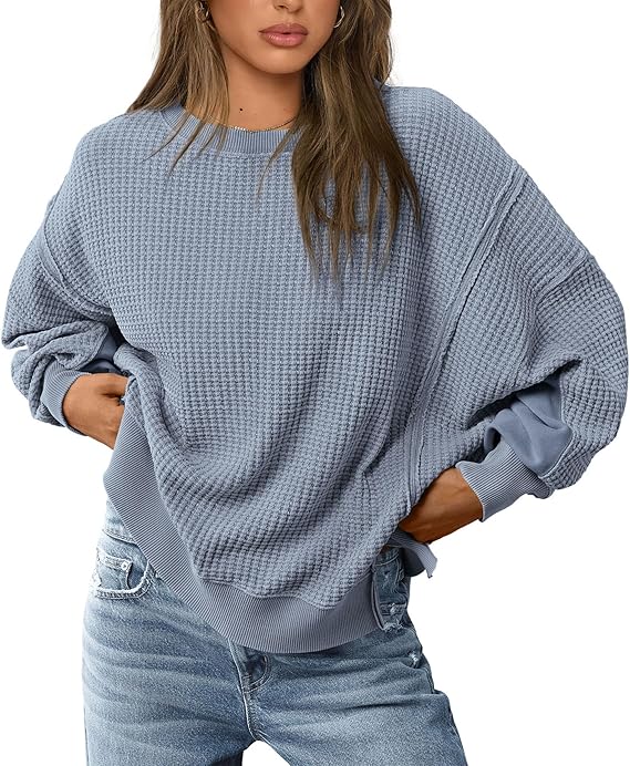 PRETTYGARDEN Oversized Sweatshirt for Women 2025 Fashion Crewneck Long Sleeve Pullover Waffle Knit Tops Fall Trendy Clothes