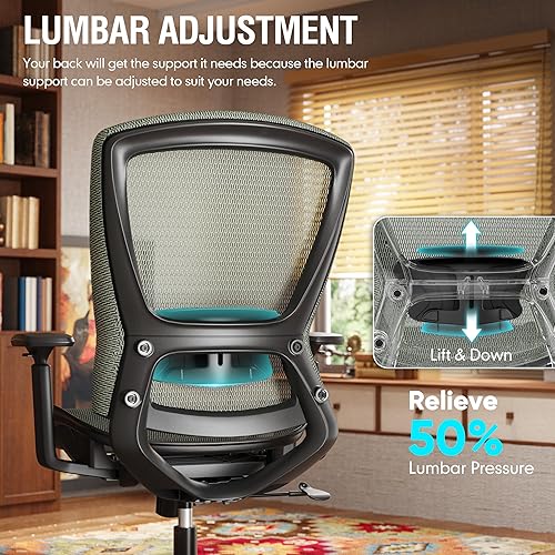 Miniatura 7 de ELABEST Silla de oficina de malla T96, silla ergonómica de escritorio para computadora, silla de tareas resistente, soporte lumbar ajustable y