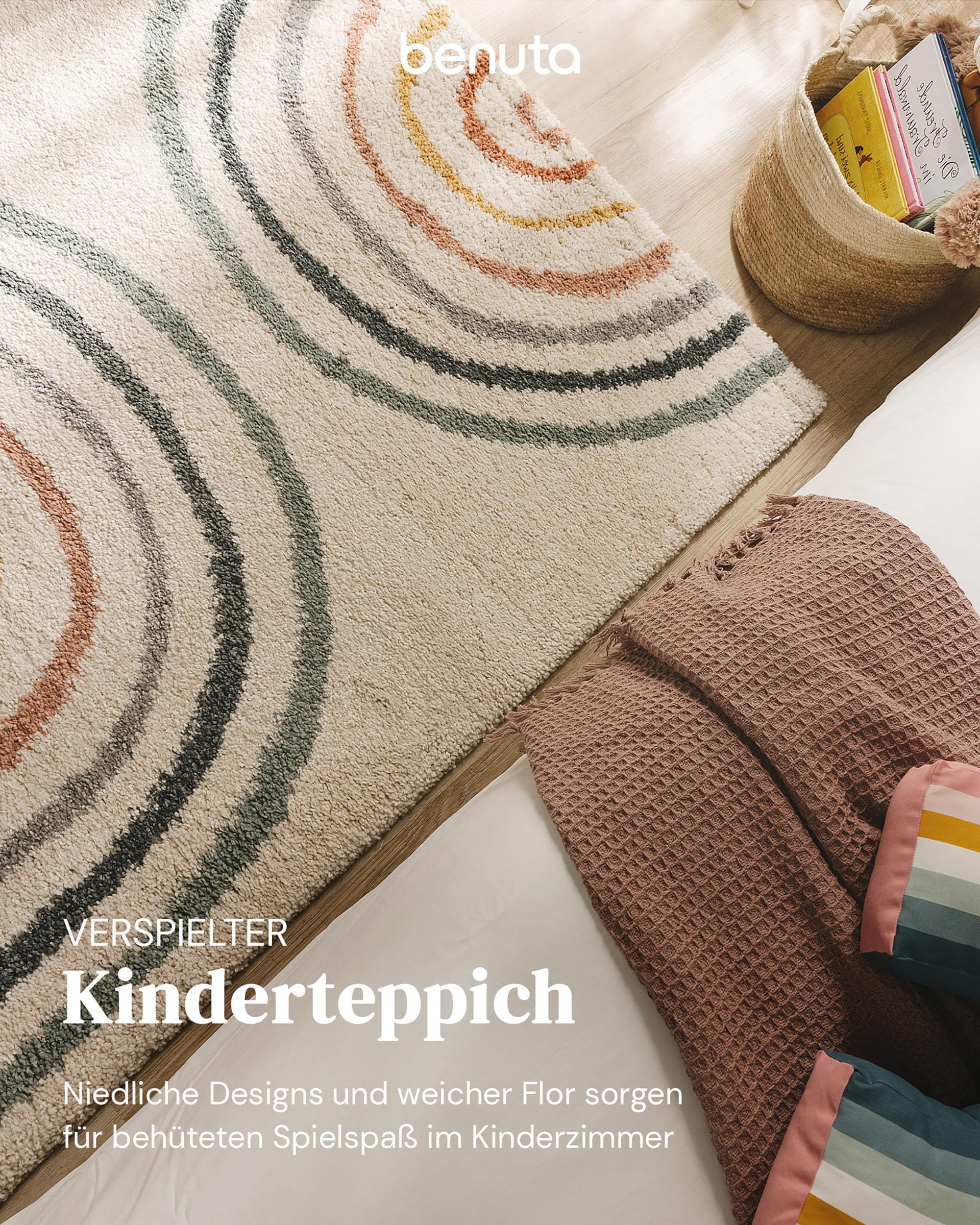 benuta Lytte Kinderteppich Gobi - Multicolor 140x200 cm - Kunstfaser - Rechteckig & im Style: Style: Kindermotive, Scandi Living - Pflegeleicht für Kinderzimmer, Wohnzimmer, Schlafzimmer