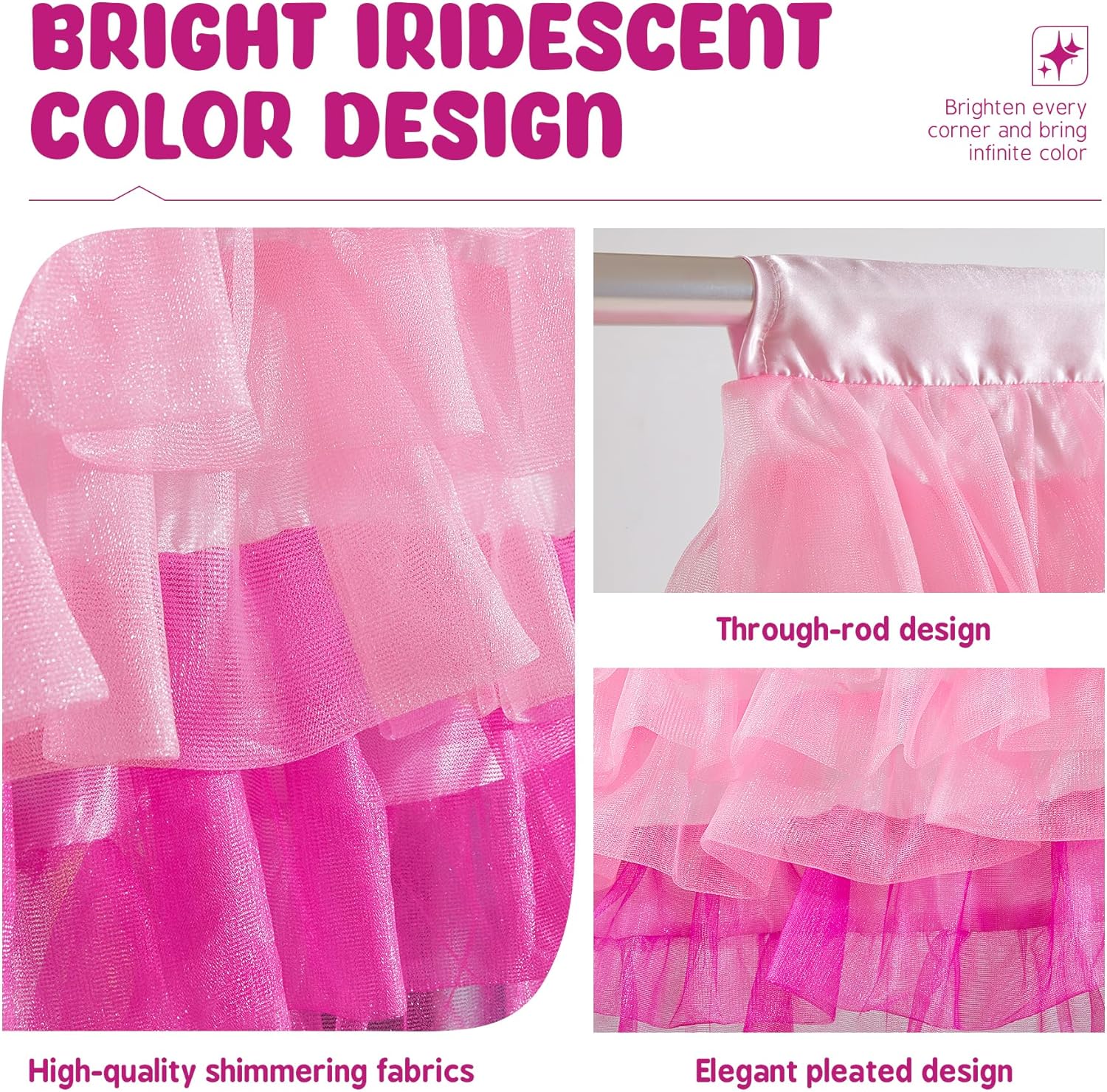 Besutolife Pink Valance Curtains for Girls Sparkle Tulle Valance for Kids Windows Nursery Blackout Window Treatment 52x16 Inch 2 Panels