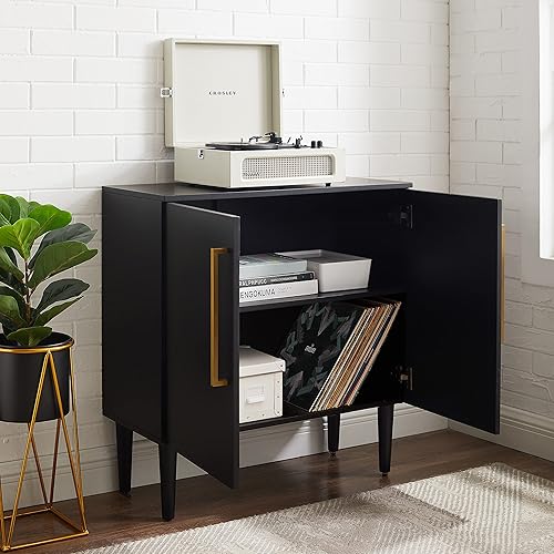 Miniatura 8 de Crosley Furniture Everett Accent - Armario de almacenamiento, soporte para tocadiscos, soporte para discos de vinilo, negro mate