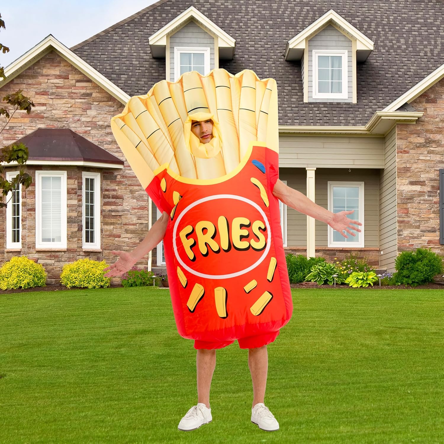 One Casa Inflatable Costume Adult,Blow Up French Fries Suit,Full Body Chips Halloween Costumes for Men Women - Image 2