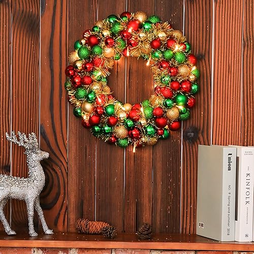 Miniatura 3 de Amooca Corona de bola de Navidad de 16 pulgadas con luces LED para puerta delantera, ventana, adornos colgantes decorativos para centros de mesa,