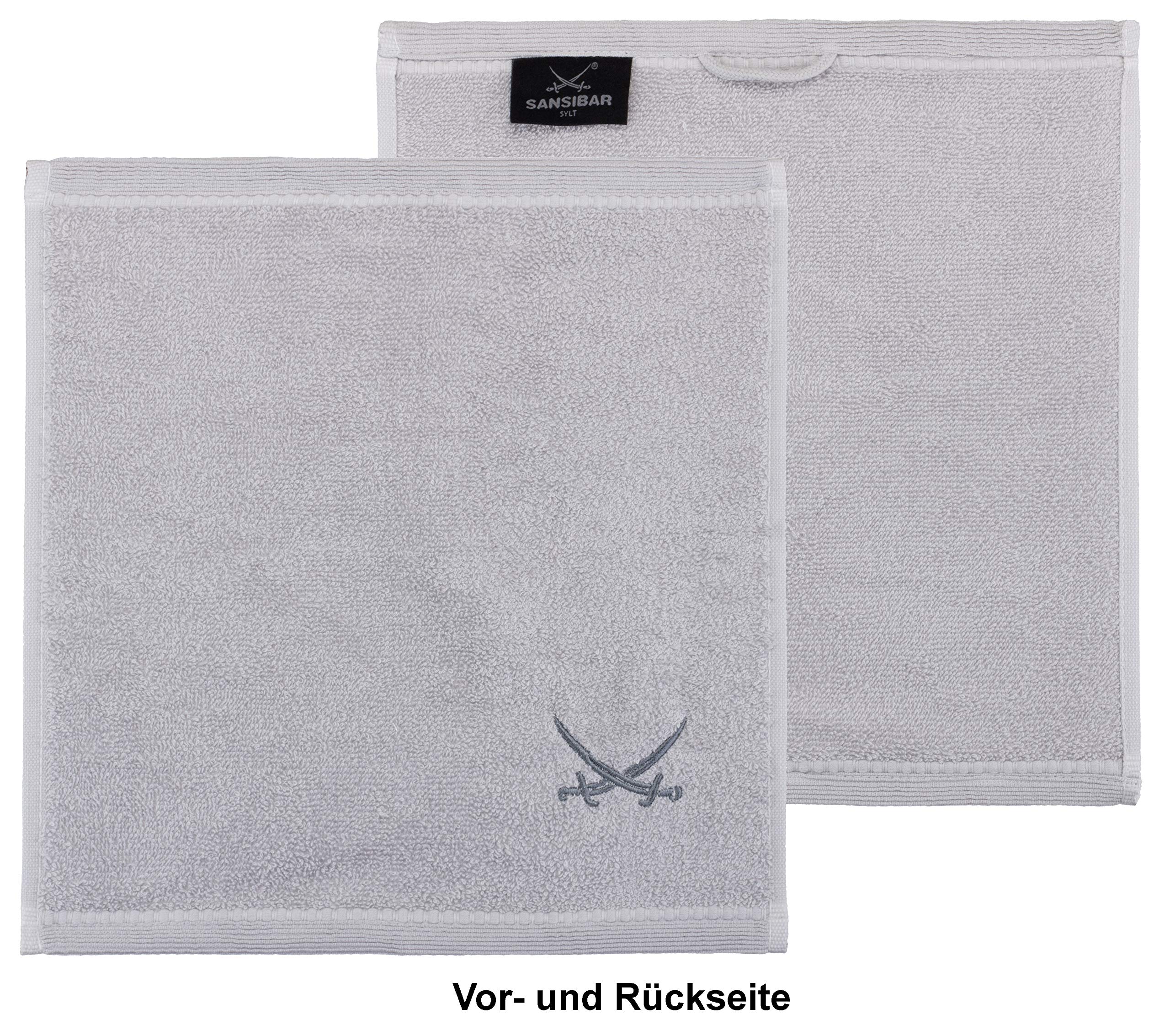 Sansibar - Set di 12 asciugamani per ospiti con logo ricamato, 100% cotone, 30 x 30 cm, colore: Argento