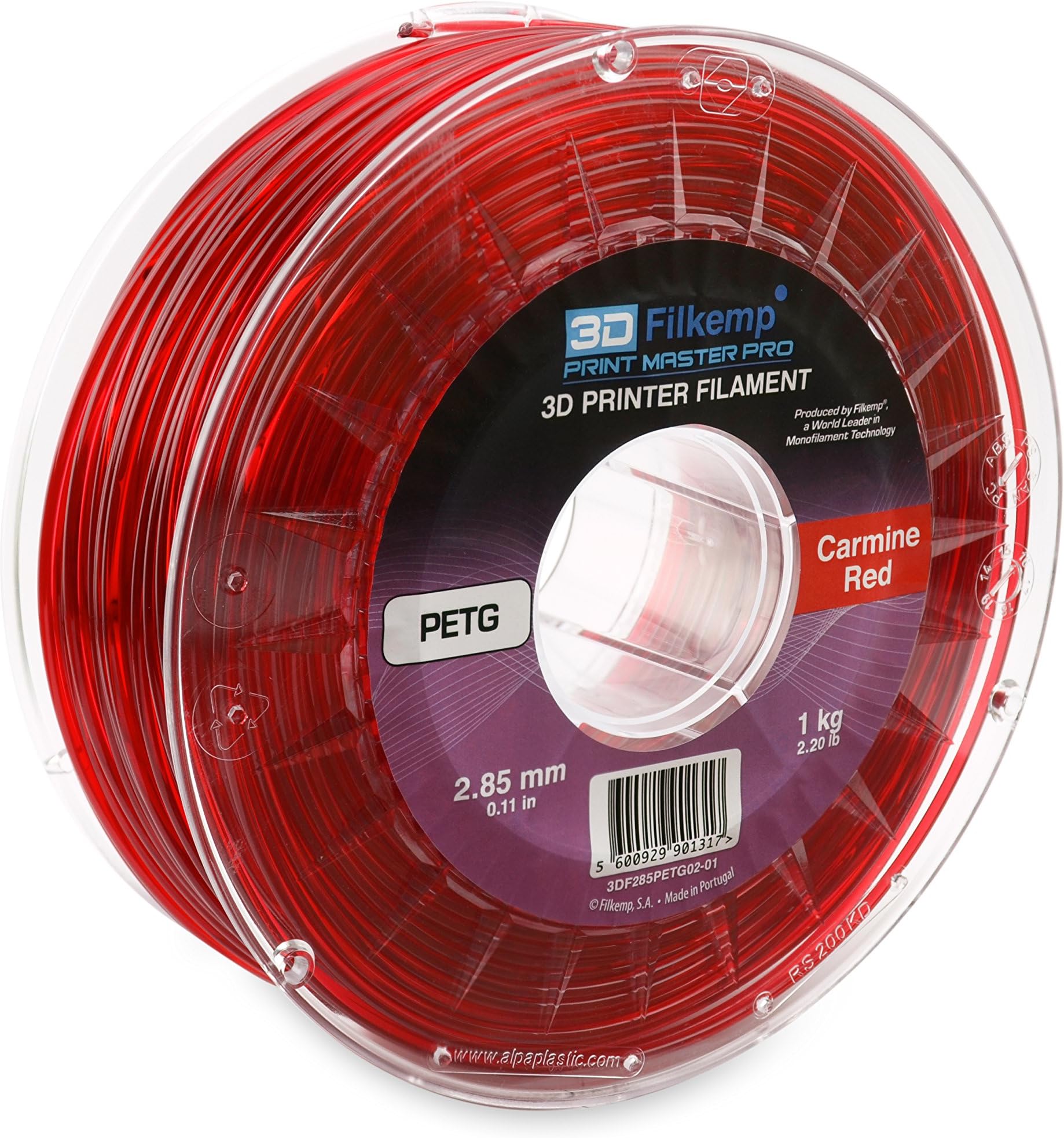 3D Filkemp Print Master Pro 3DF285PETG02-01 PETG 3D Printer Filament, Spool, 3 mm Diameter, Carmine Red
