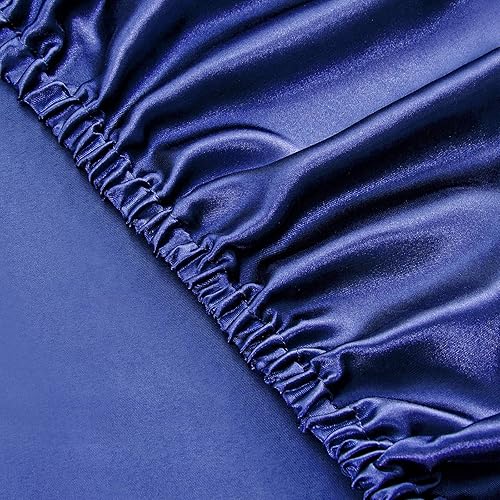 Miniatura 5 de SiinvdaBZX - Juego de sábanas de satén de tamaño matrimonial, 4 piezas ultra sedosas, suaves, de satén azul marino con bolsillo profundo, 1 sábana