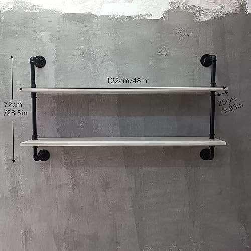 Miniatura 2 de HDDFER Estantería industrial de tubería con estante de pared rústico, estantes flotantes con soporte de metal para casa de campo (2 niveles 48