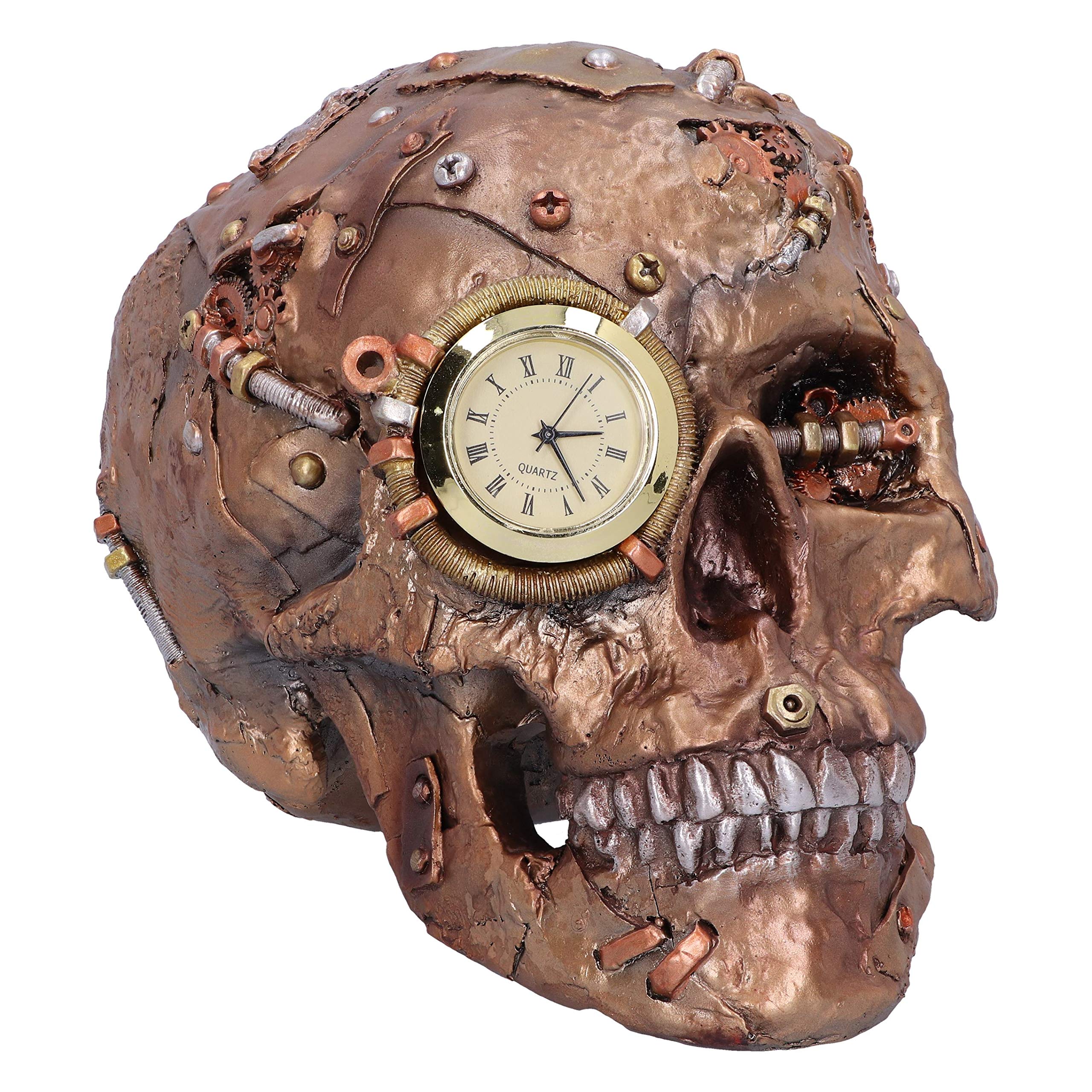 Scrapped Skull Steampunk Skeleton Figurine, Bronze, 19cm, Brown