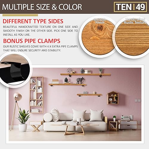 Miniatura 7 de TEN49 estantes industriales de madera, 24 pulgadas, 36 pulgadas, 48 pulgadas y 60 pulgadas, estantes rústicos de madera para pared, con soportes de