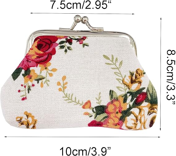 Canvas Coin Purses Vintage Mini Floral Cute Change Pouch for Women